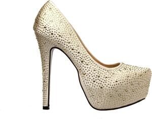 The Highest Heel Women's Giselle-11 Rhinestone Gold Studded Satin Shoes Size 7